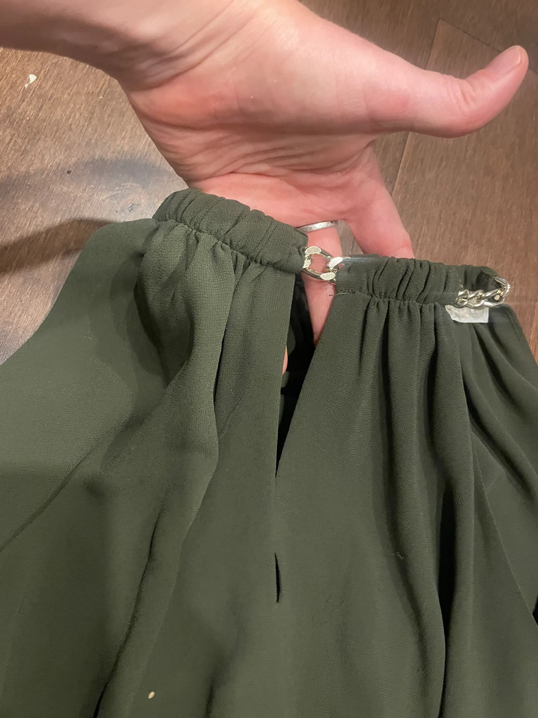 MICHAEL KORS Olive Green Halter Dress with Chain Detail - photo 4