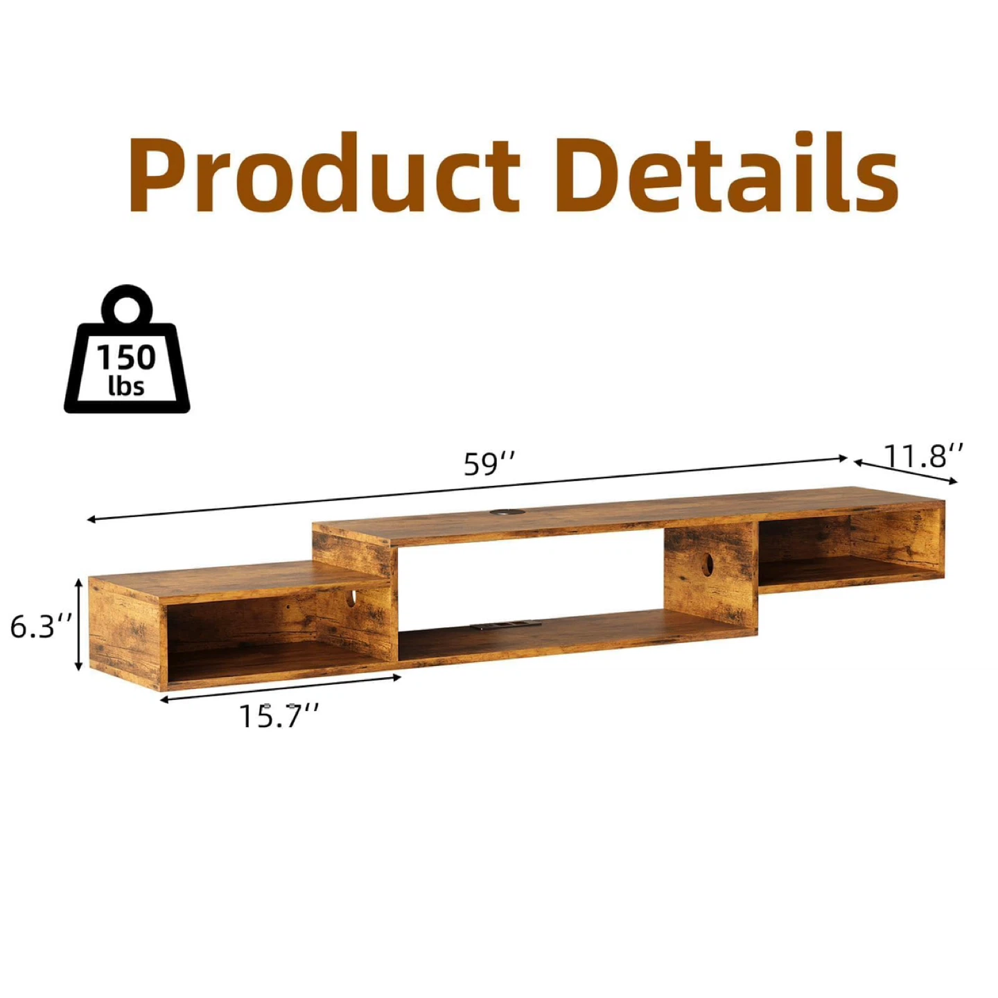 Floating TV Shelf with LED Lights and Power Outlet