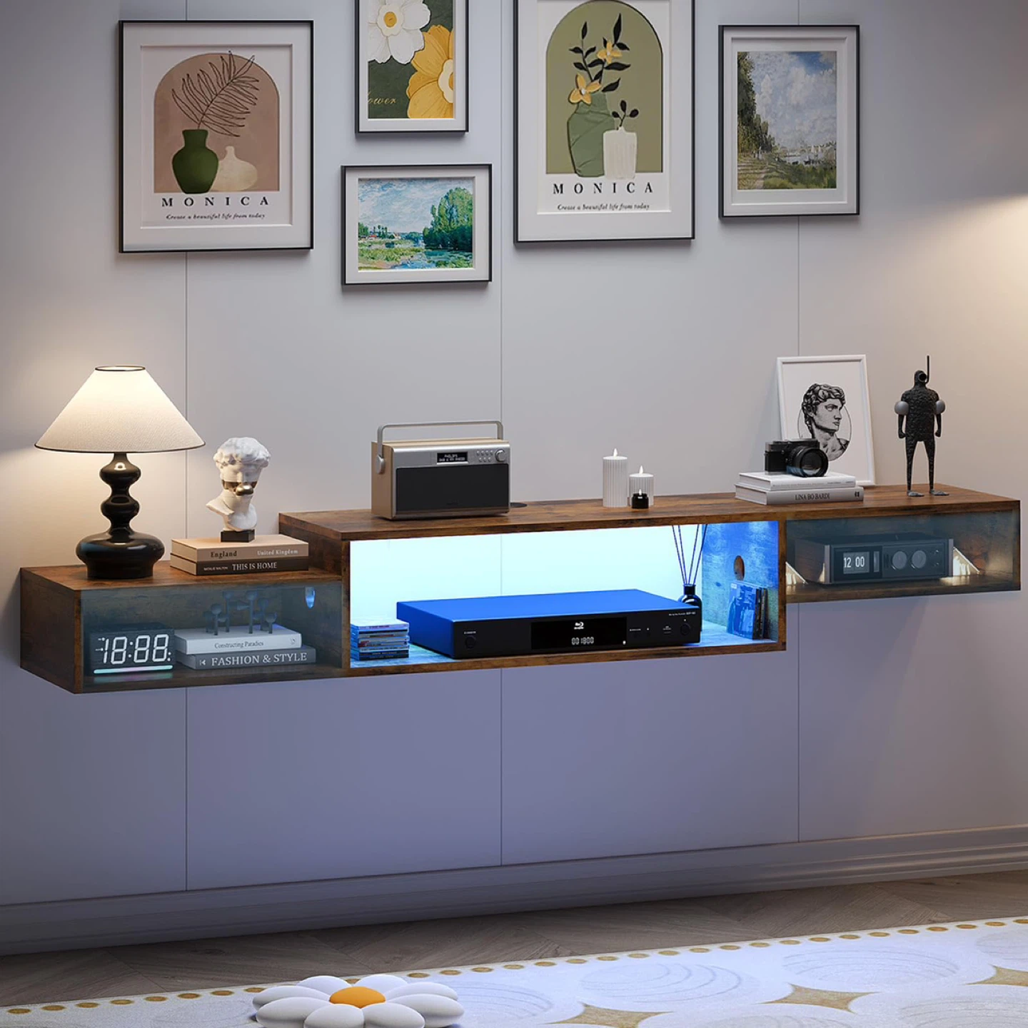 Floating TV Shelf with LED Lights and Power Outlet - photo 4