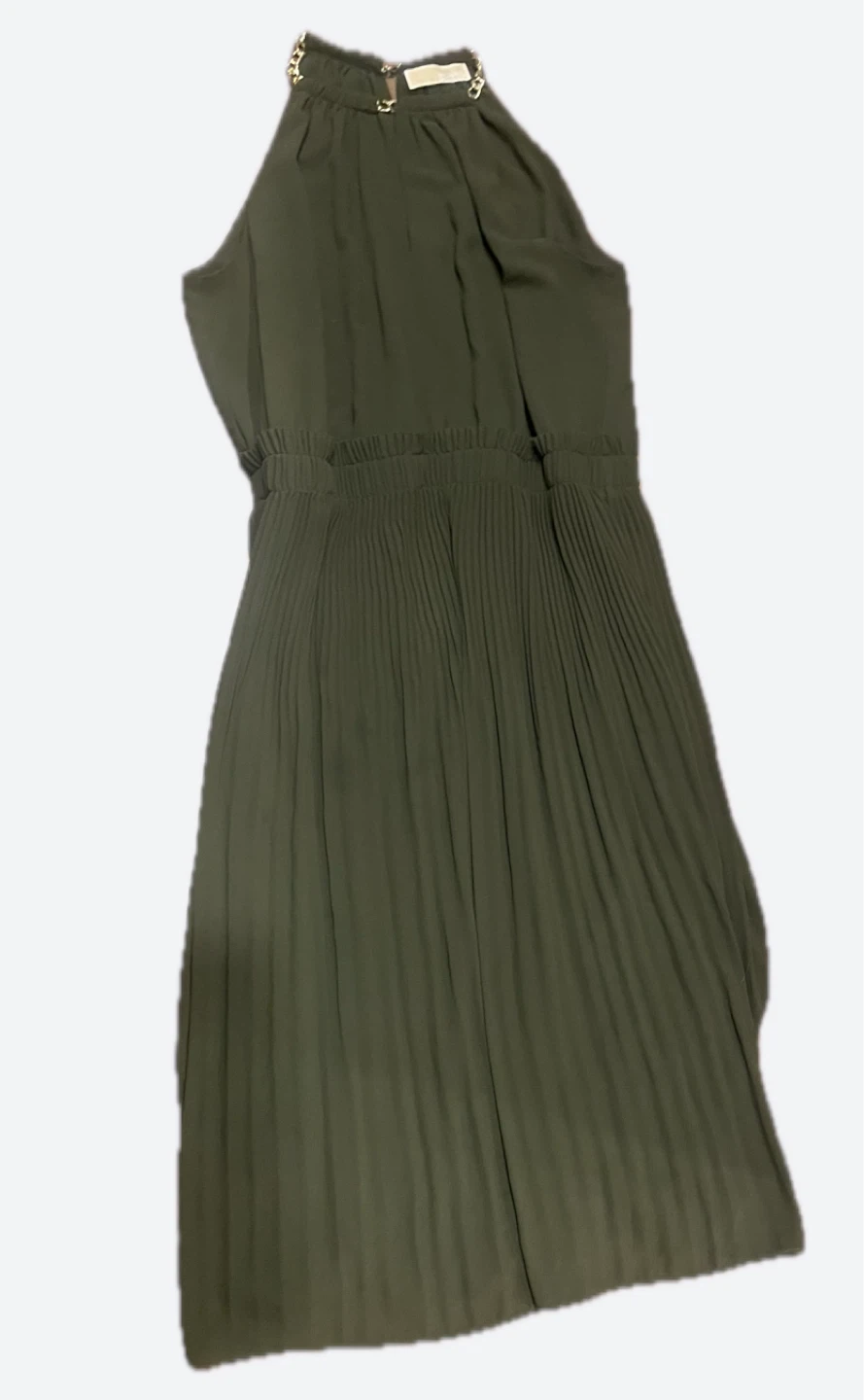 MICHAEL KORS Olive Green Halter Dress with Chain Detail