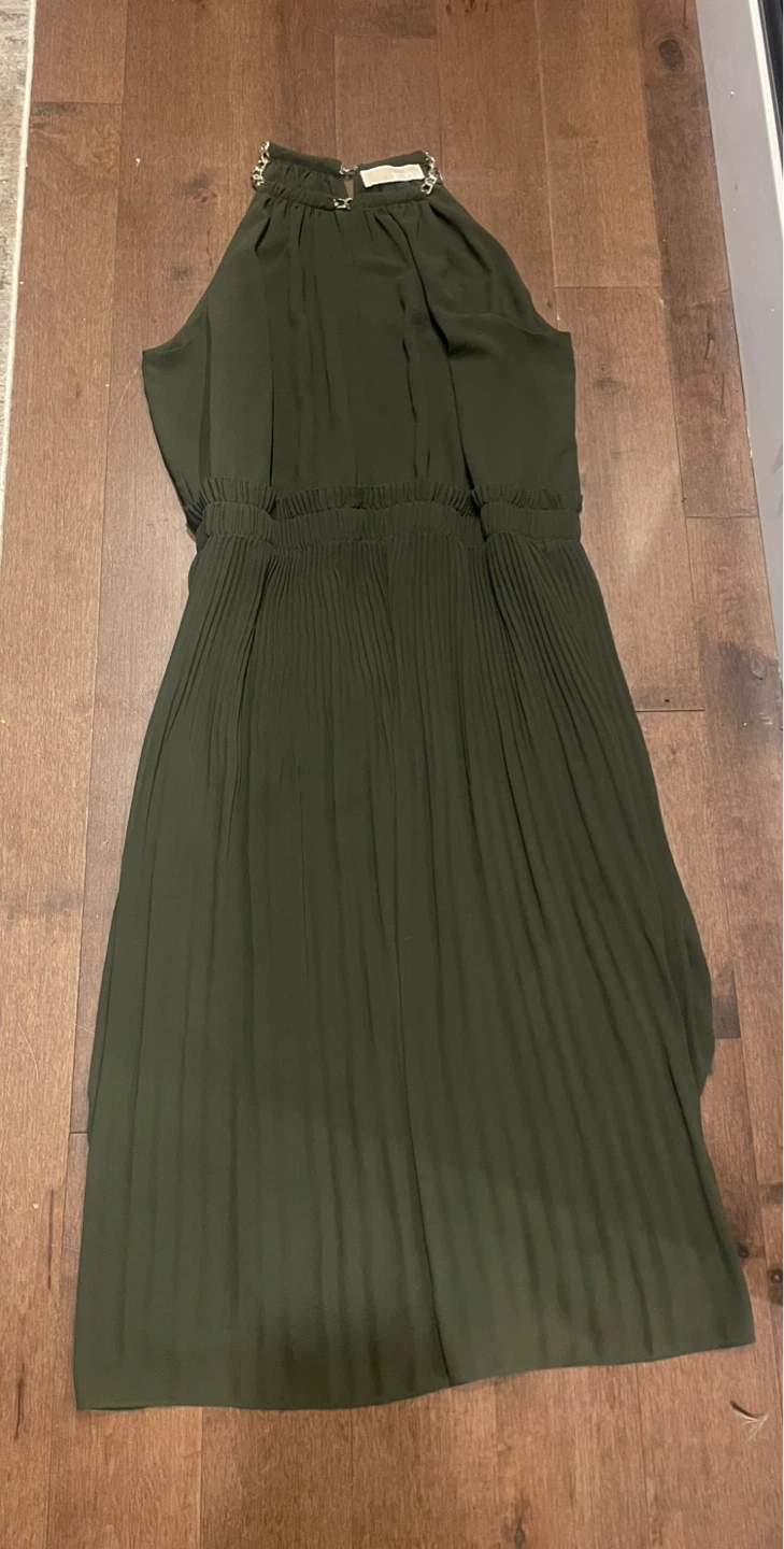 MICHAEL KORS Olive Green Halter Dress with Chain Detail - photo 2