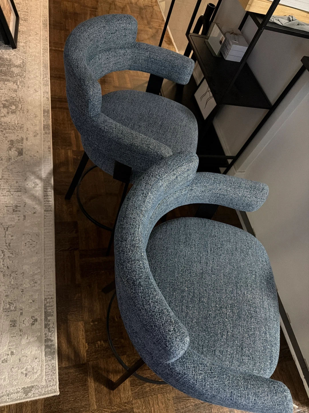 Set of 2 Blue Upholstered Bar Stools