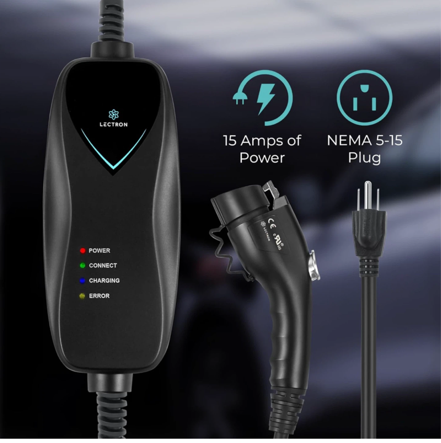 Lectron Level 1 EV Charger 15 Amp, 16 ft Extension Cord - photo 3