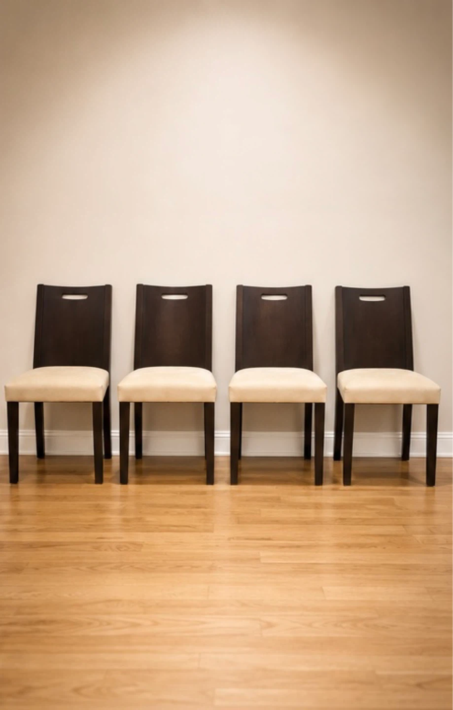 Dark Wood Dining Chairs with Cream Upholstery (Set of 4) - photo 2