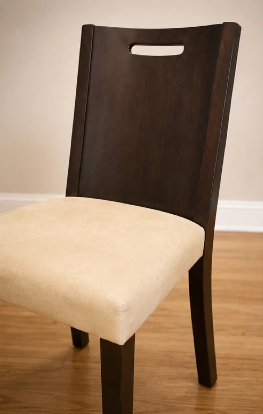 Dark Wood Dining Chairs with Cream Upholstery (Set of 4) - photo 4