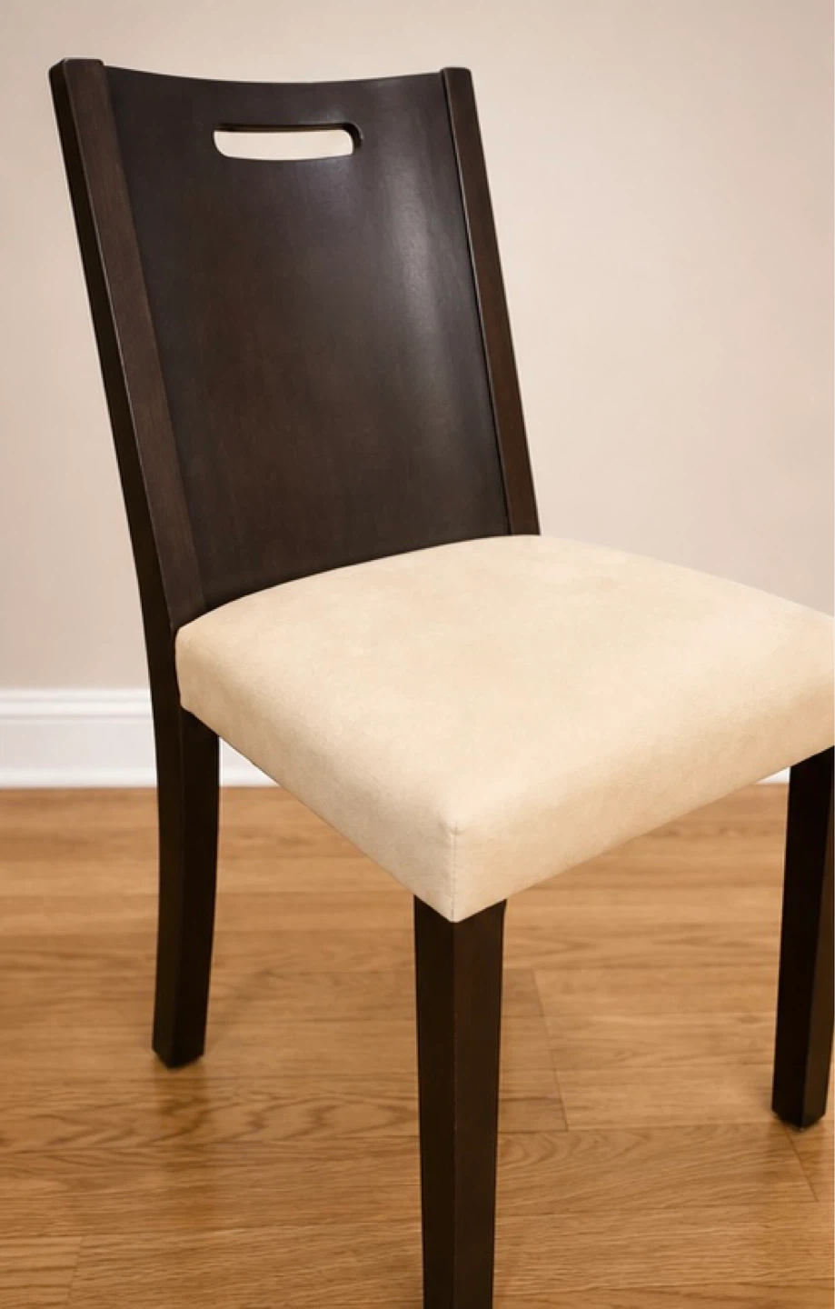 Dark Wood Dining Chairs with Cream Upholstery (Set of 4) - photo 3