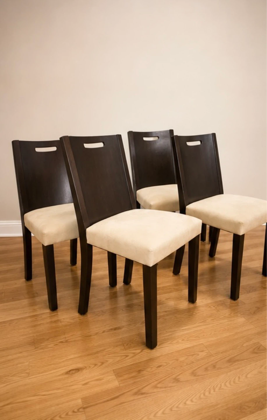 Dark Wood Dining Chairs with Cream Upholstery (Set of 4)