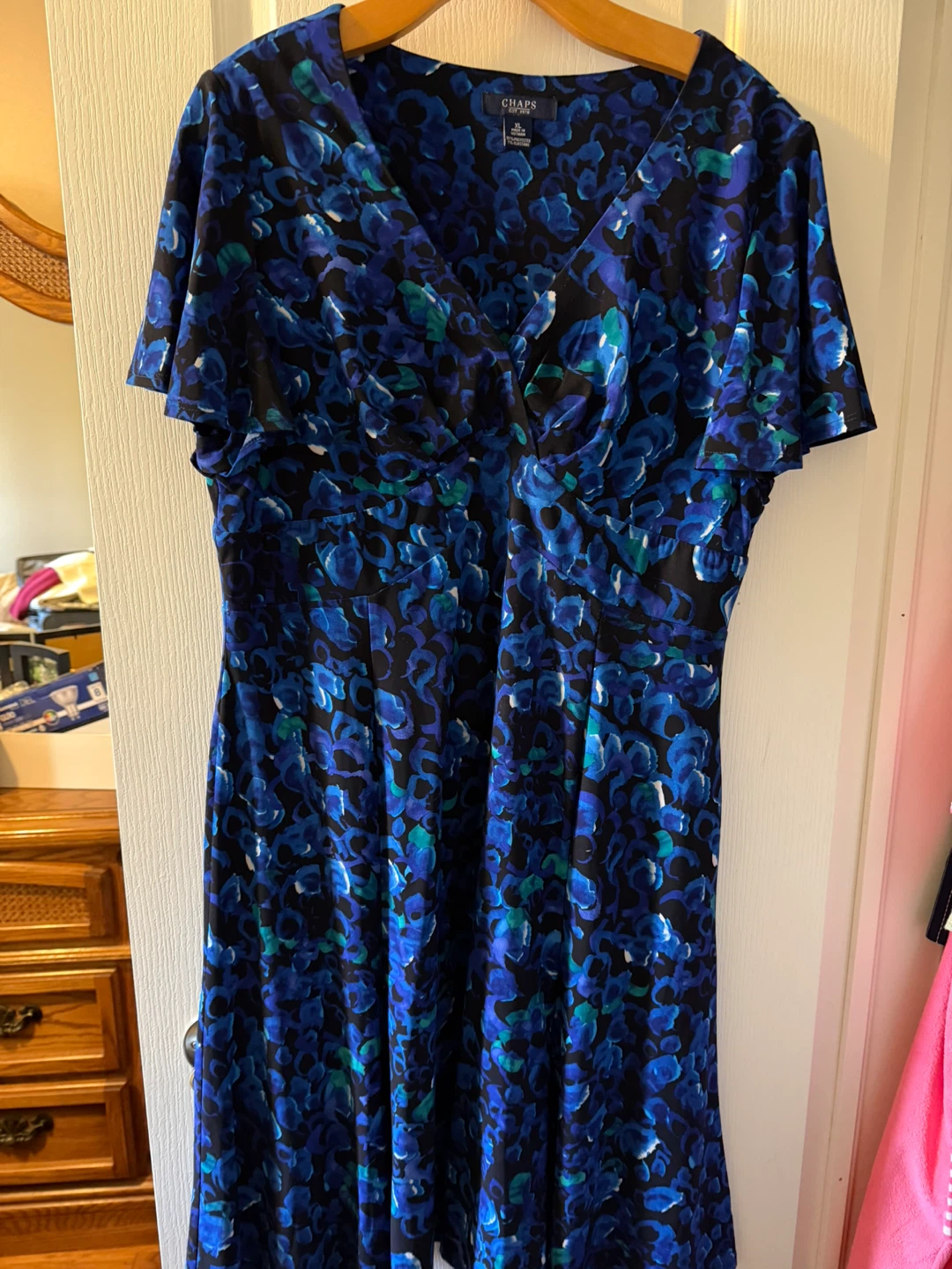 Chaps Blue Floral Print Dress - XL