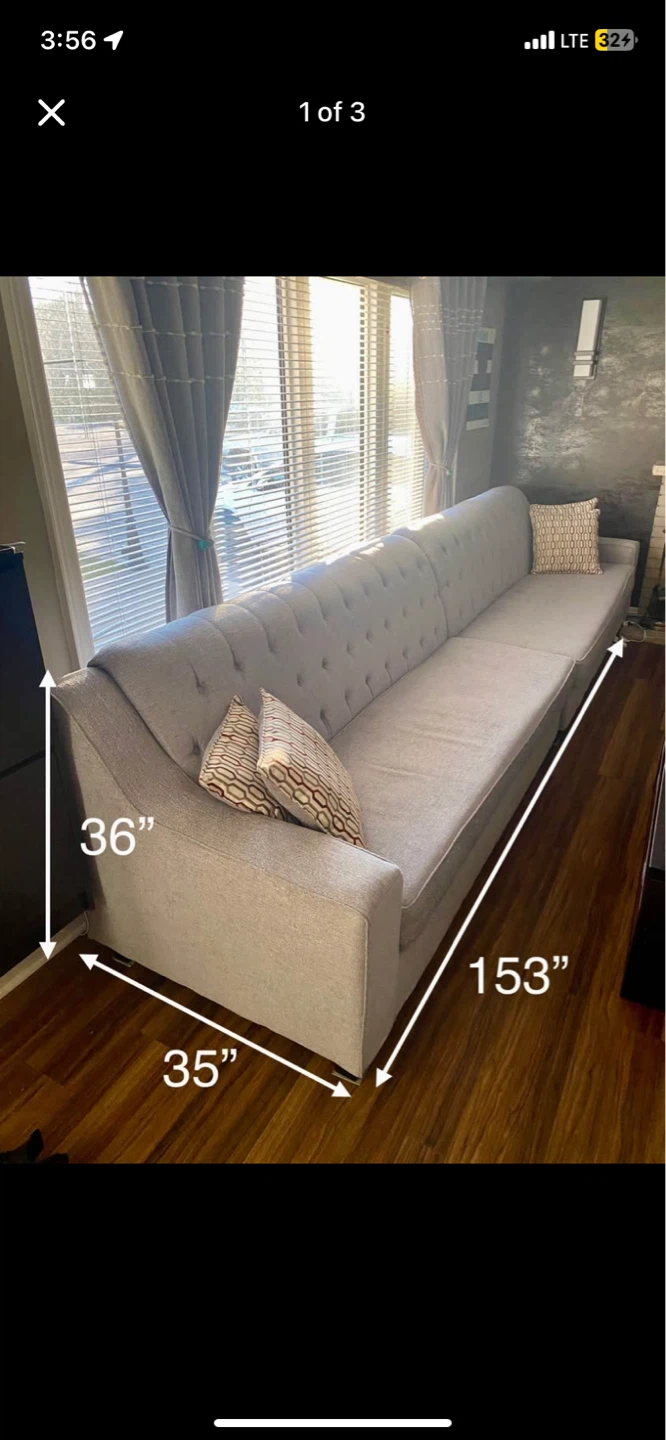 Light Grey Tufted Sectional Sofa - 153" Long