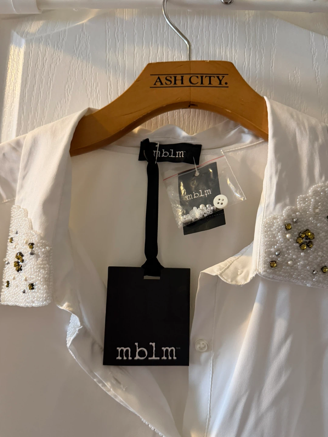 MBLM Embellished White Button-Up Shirt - photo 4