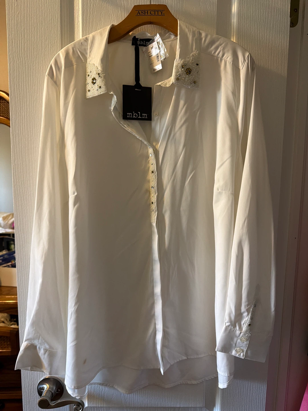 MBLM Embellished White Button-Up Shirt