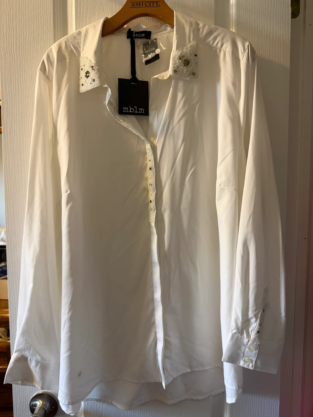 MBLM Embellished White Button-Up Shirt - photo 2
