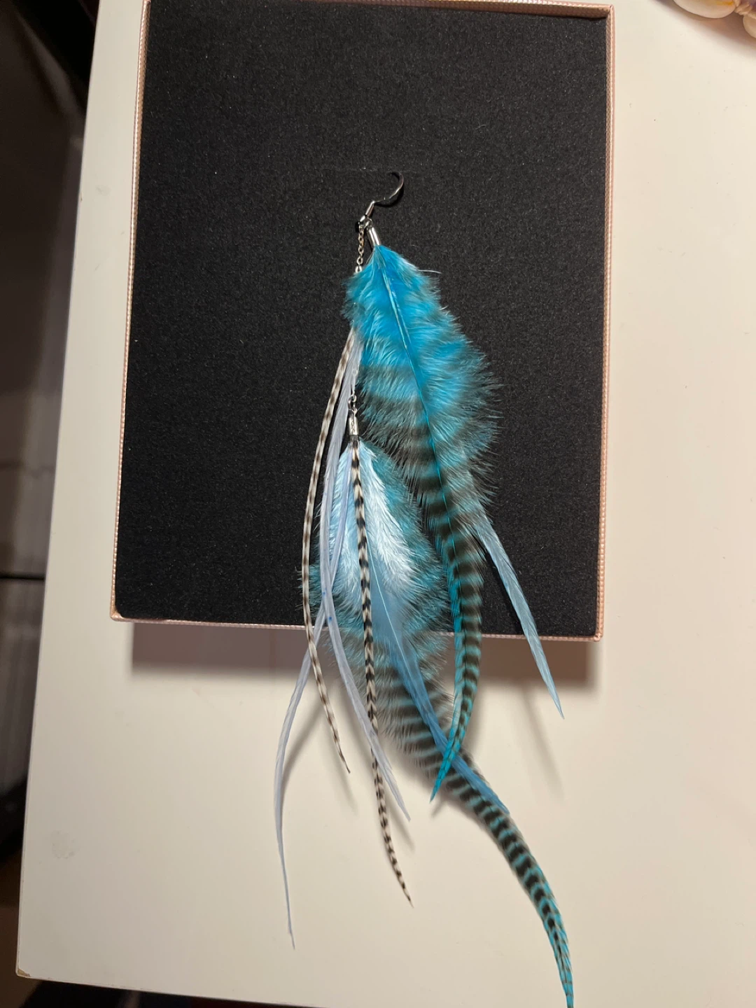 Blue Feather Dangle Earring