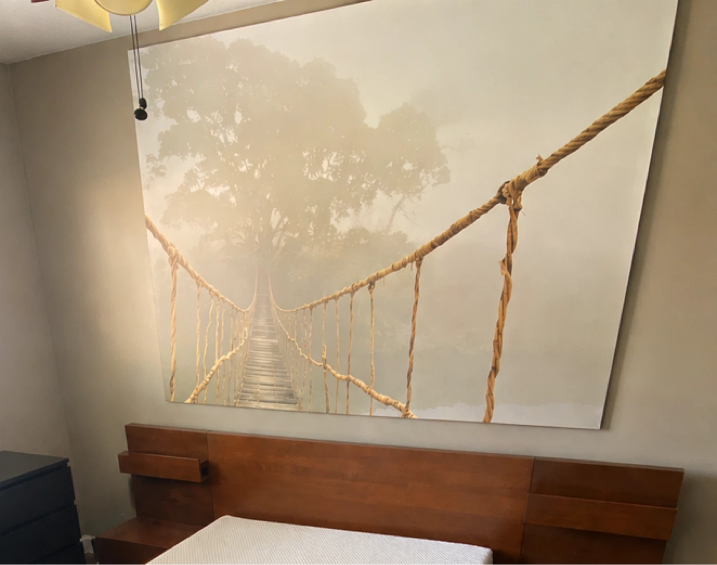 Large Canvas Wall Art - Misty Forest Bridge