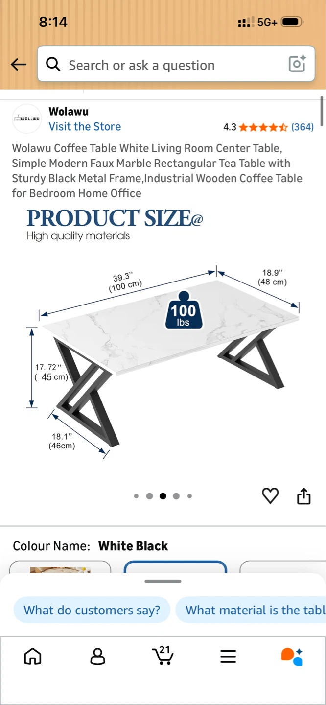 Wolawu White Black Faux Marble Coffee Table - photo 2