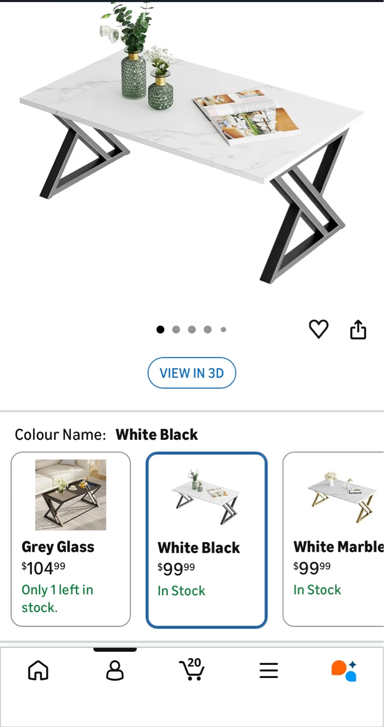 Wolawu White Black Faux Marble Coffee Table
