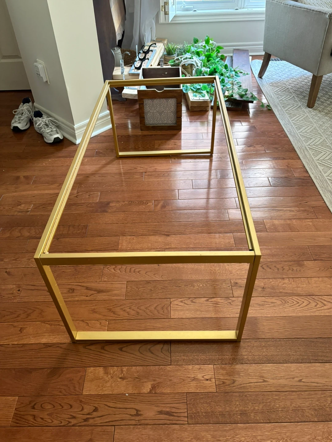 Gold Metal Frame Coffee Table with Glass Top - photo 4