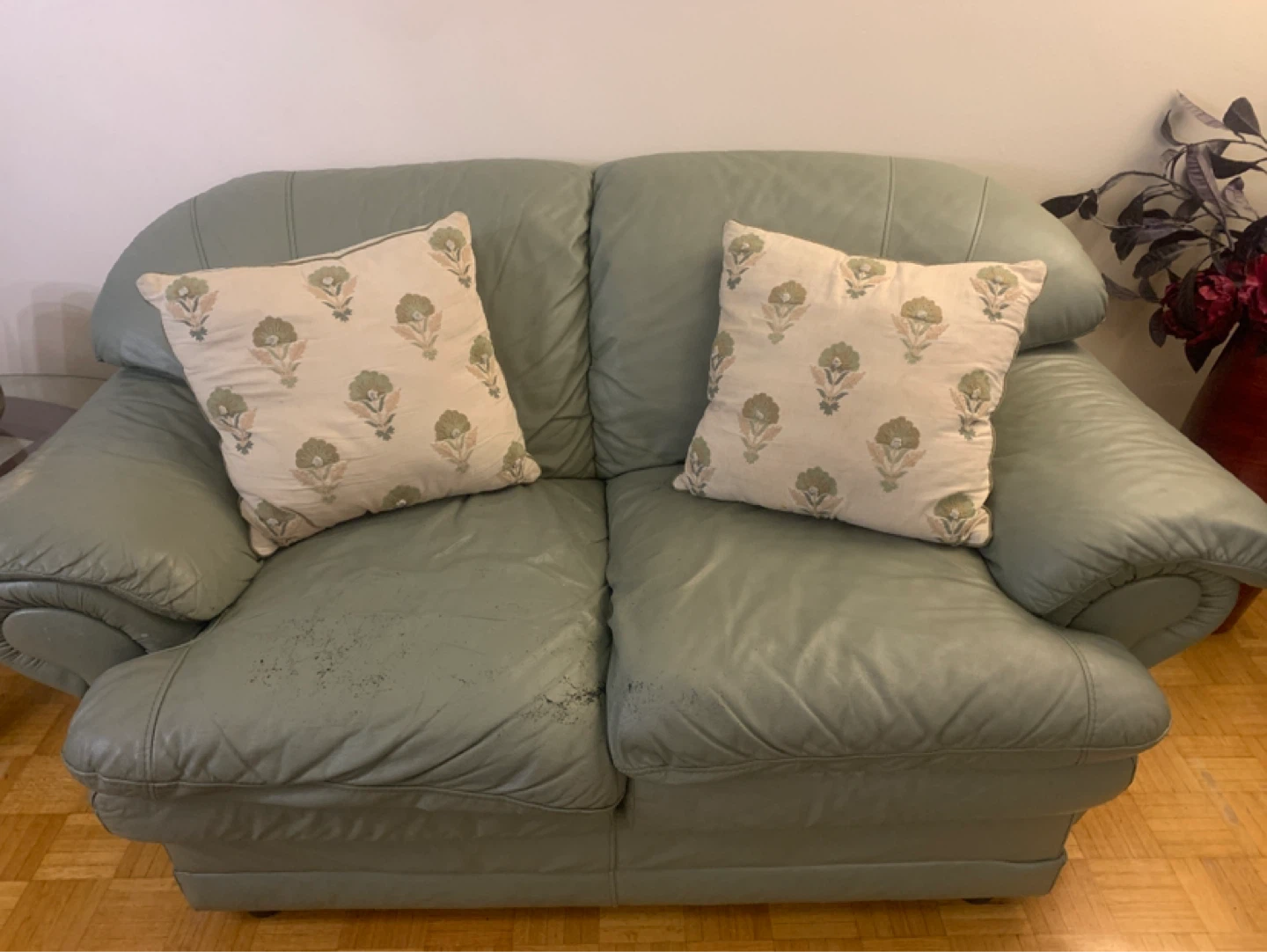 Sage Green Leather Loveseat Sofa - photo 2