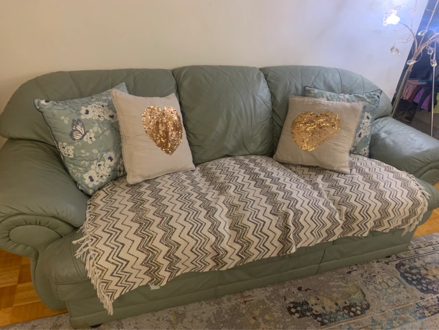 Sage Green Leather Loveseat Sofa