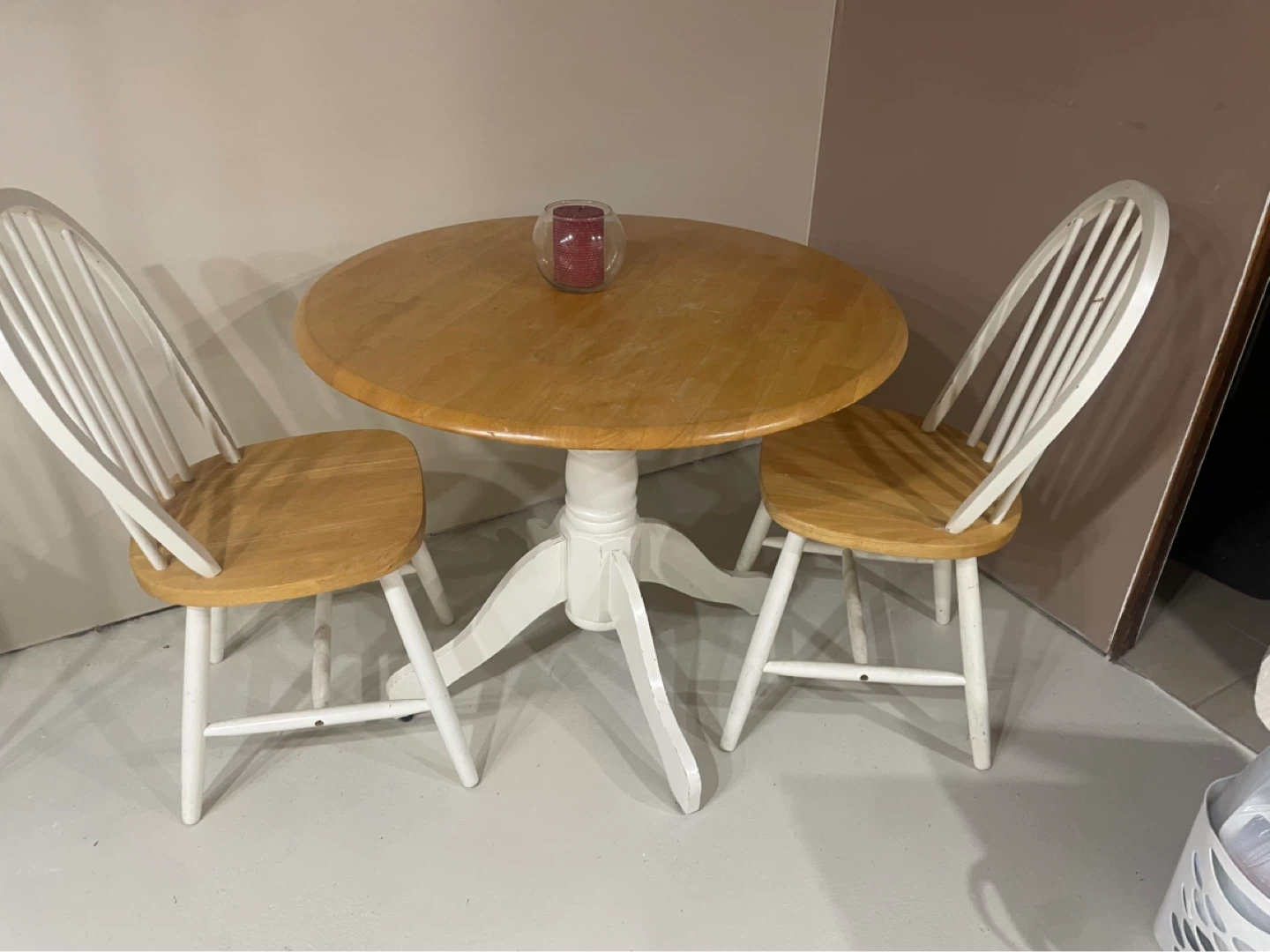 Wood Pedestal Dining Table with 2 Chairs - photo 2