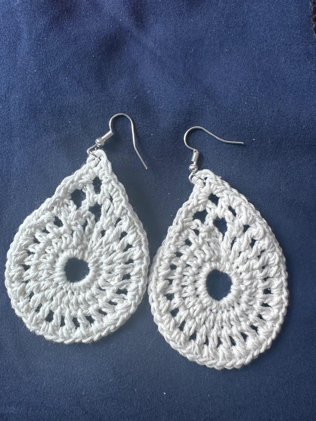 White Crochet Teardrop Earrings