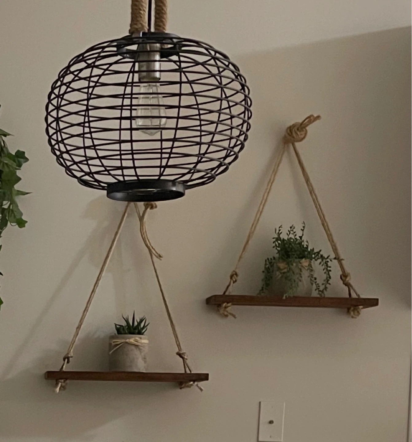 Wooden Hanging Shelf with Rope