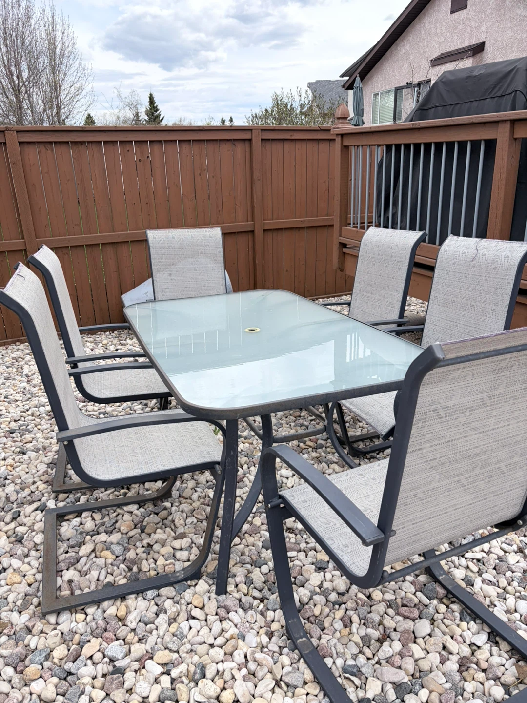 Outdoor Patio Dining Set - 6 Chairs & Glass Table