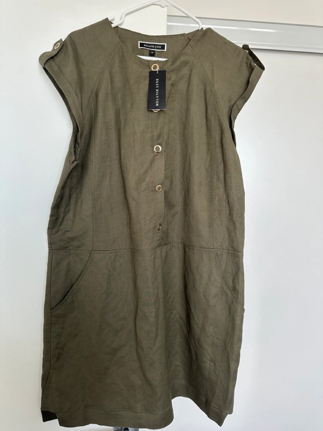 Melanie Lyne Women's Khaki Linen Blend Dress Size 8 - photo 2