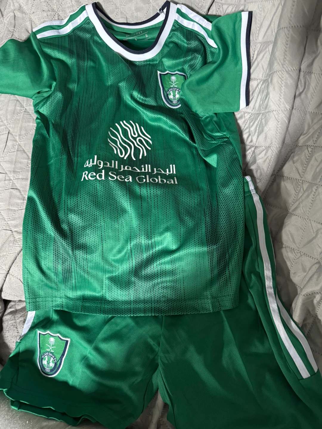 kids Nike Dri-FIT Green Soccer Jersey and Shorts Set