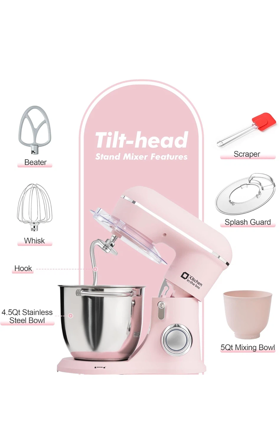 Kitchen in the Box Pink Stand Mixer 4.5Qt - photo 5