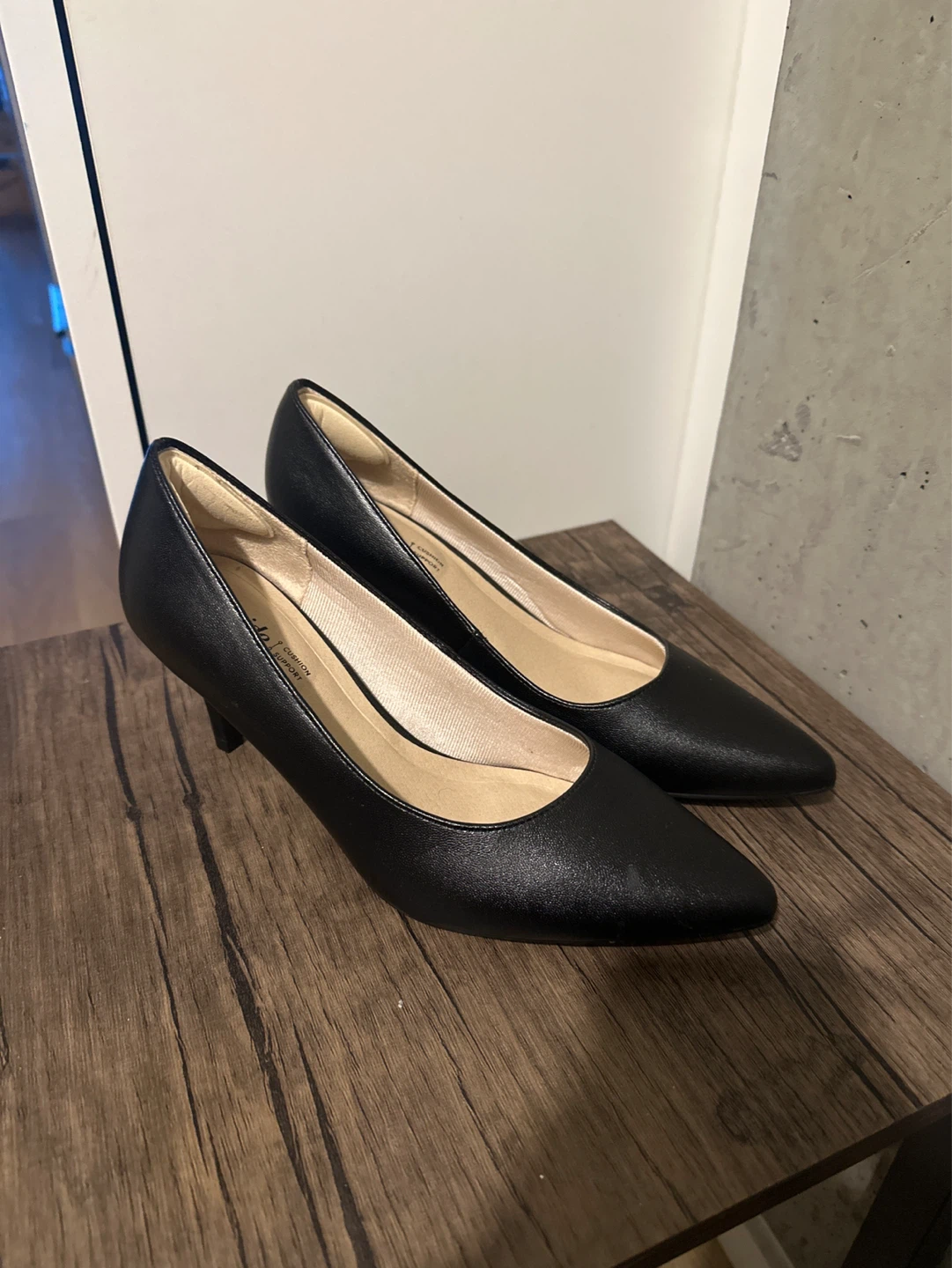 Black Faux Leather Pointed Toe Heels