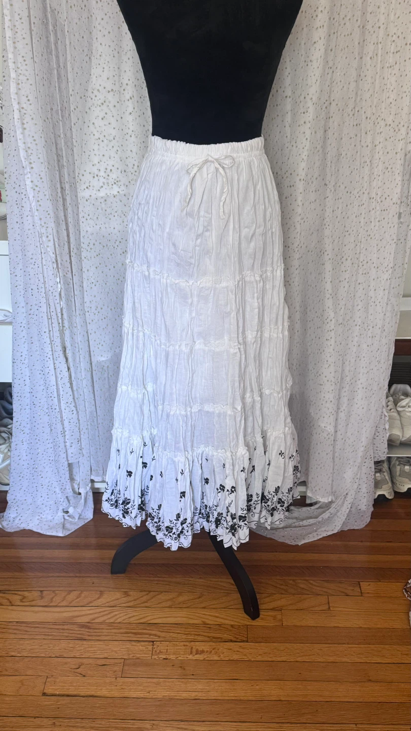 Tiered Maxi Skirt with Floral Embroidery