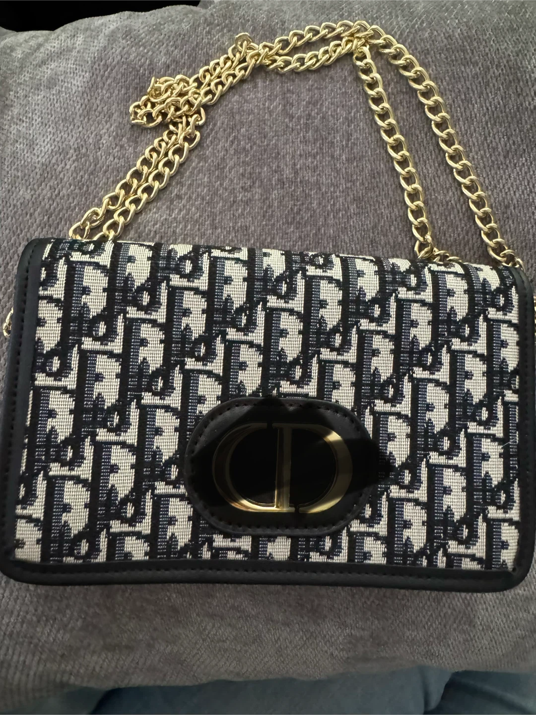 Black & Blue Dior like Print evening bag  with Gold Chain