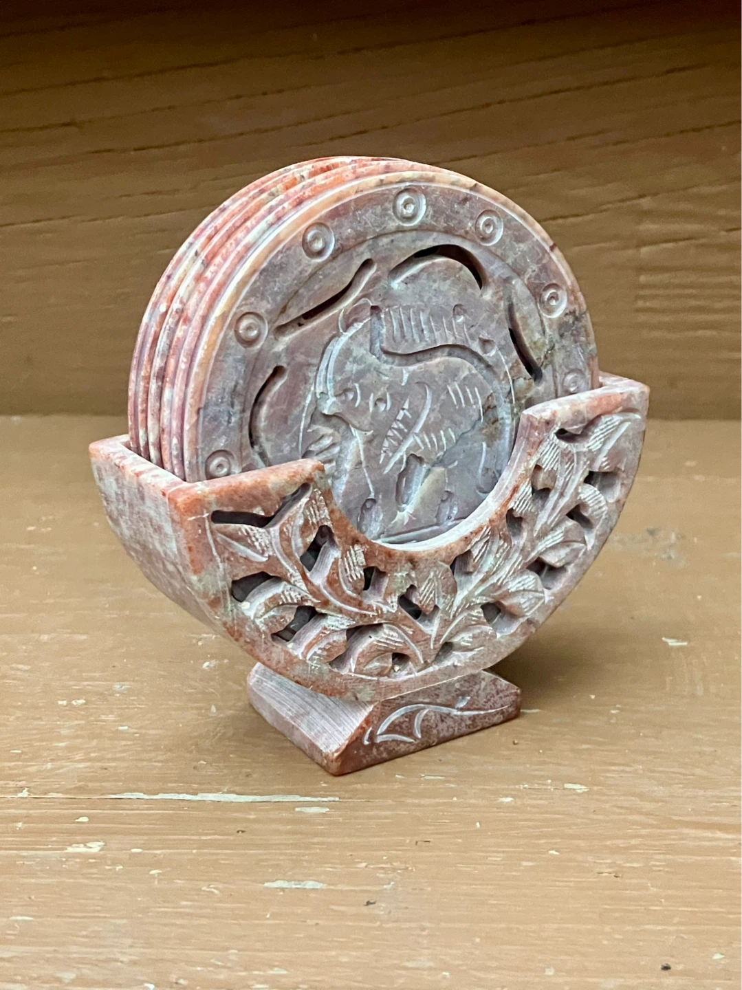 Set Of 6 Hand Carved Soapstone Coasters - Like New