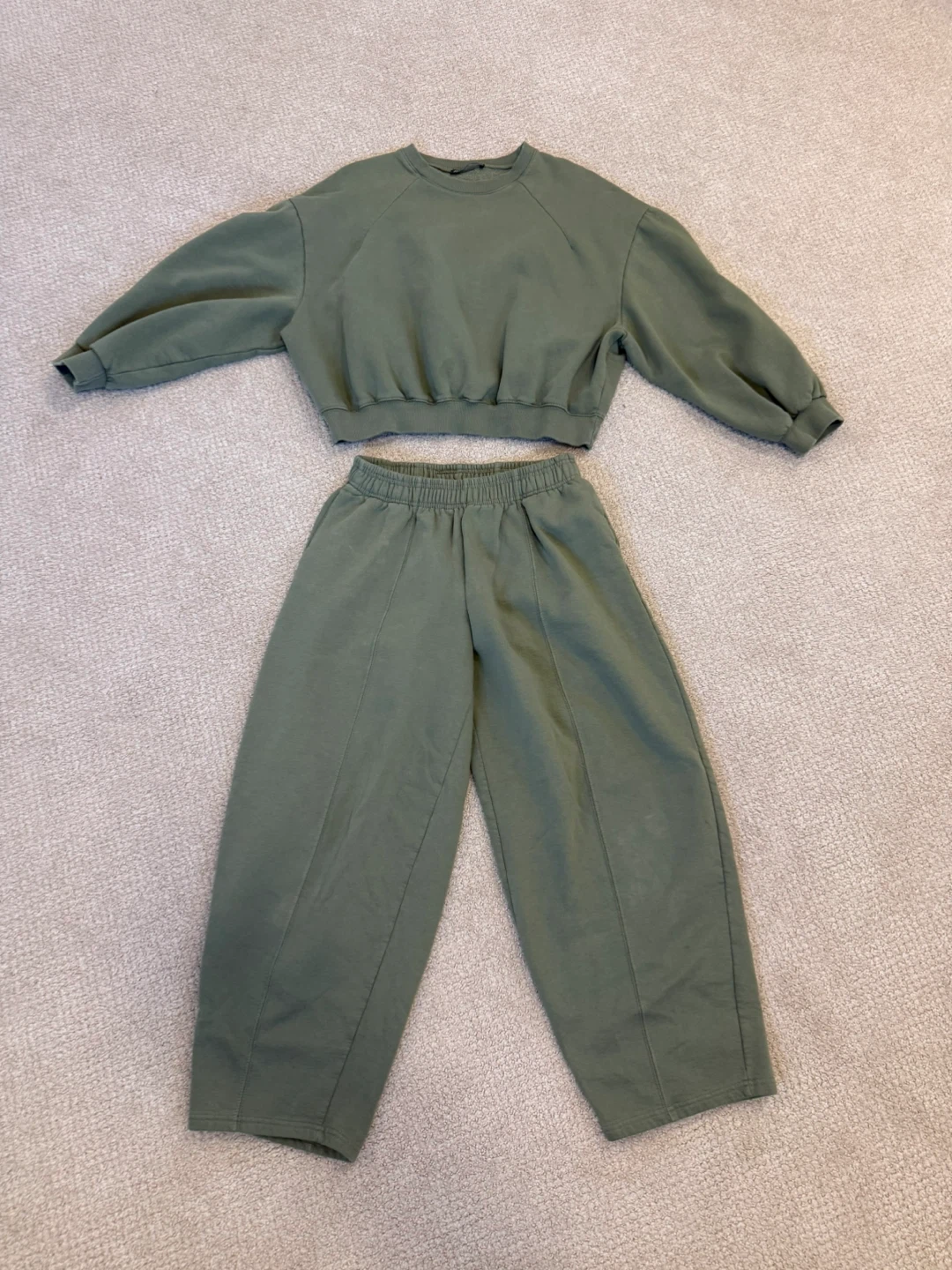ZARA Women's Green Sweatshirt and Pants Set - Size L