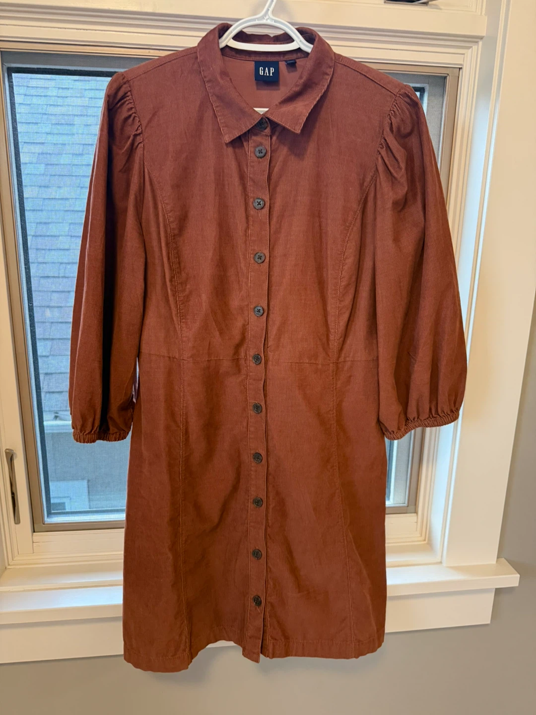 GAP Corduroy Button-Up Dress - Brown, Size L