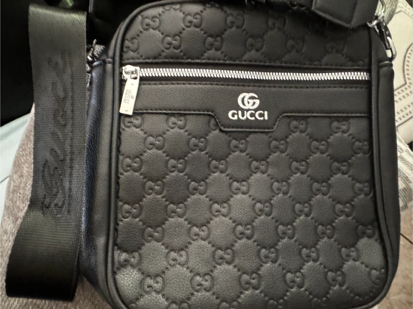 Black Leather Gucci style Monogram Crossbody Bag