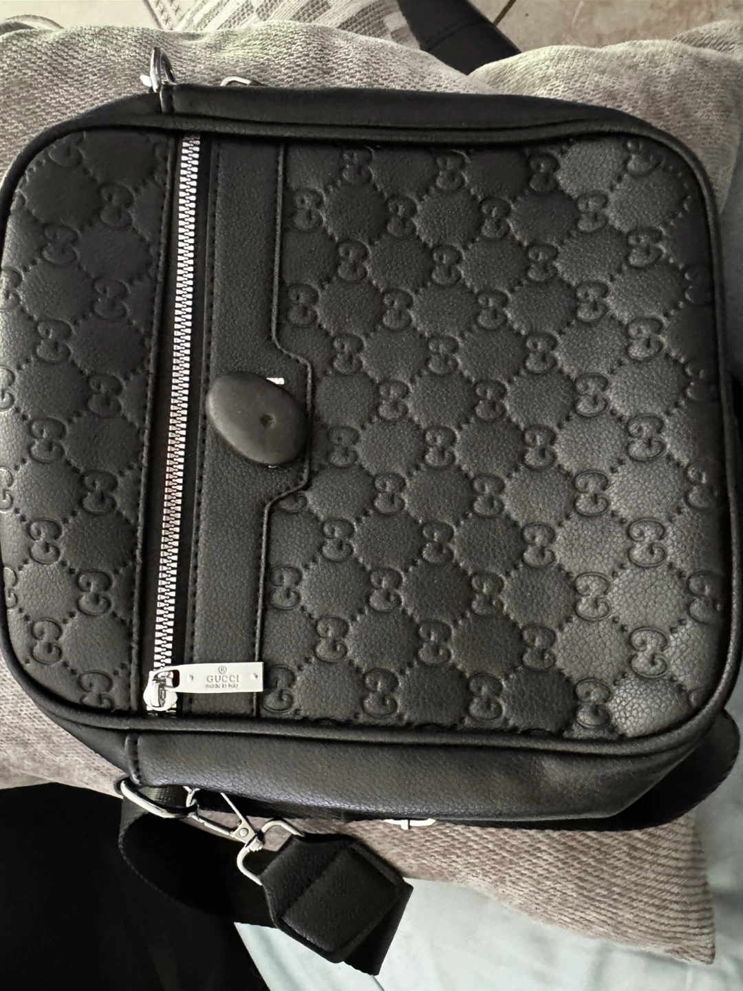 Black Leather Gucci style Monogram Crossbody Bag - photo 2