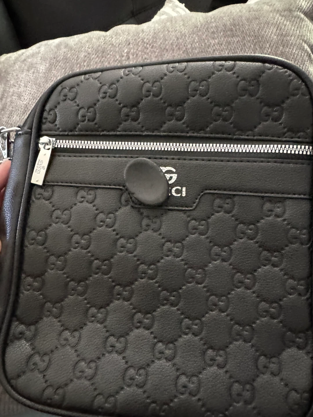 Black Leather Gucci style Monogram Crossbody Bag - photo 3
