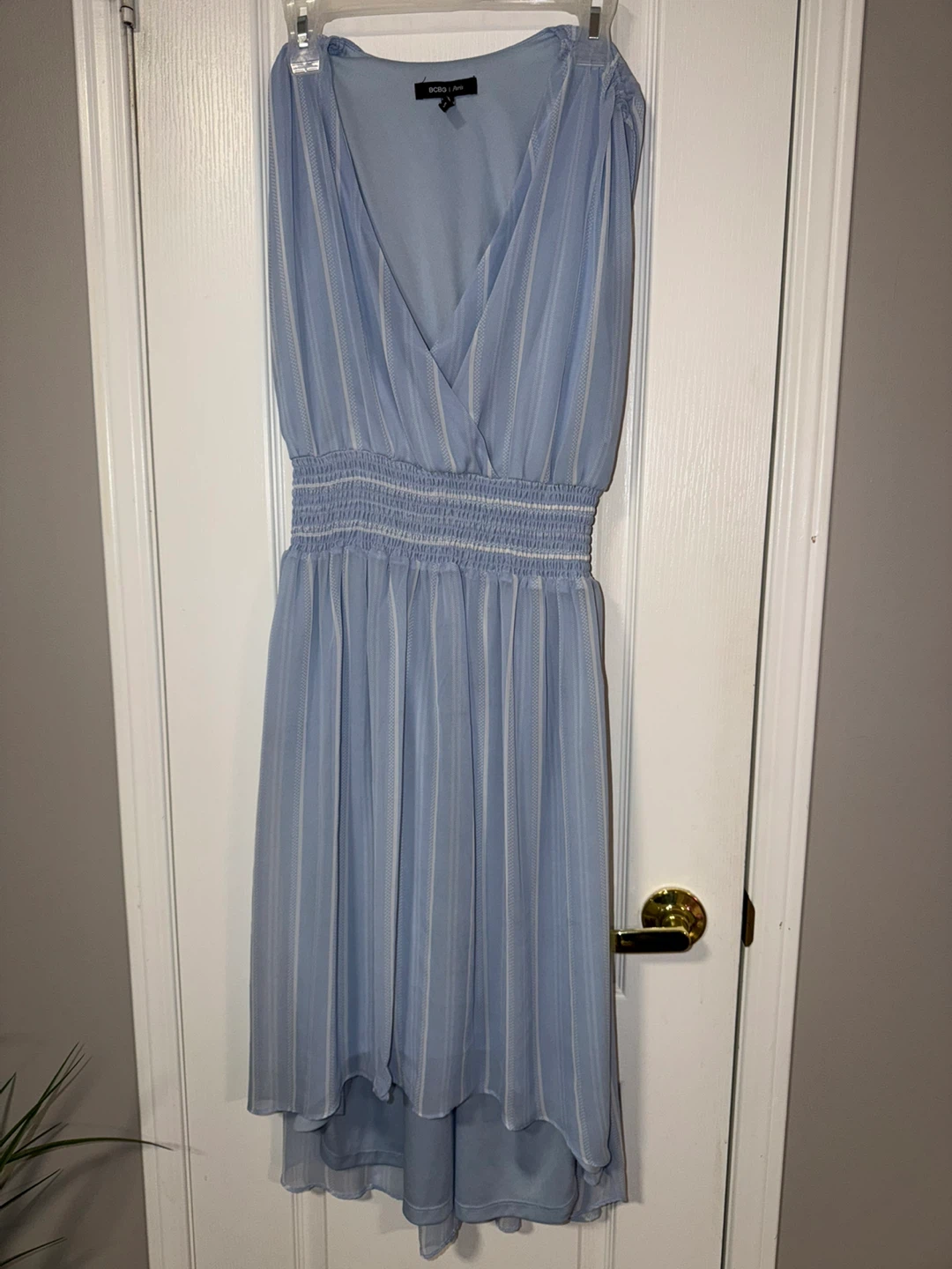 BCBG Paris Light Blue Striped Dress - Size L