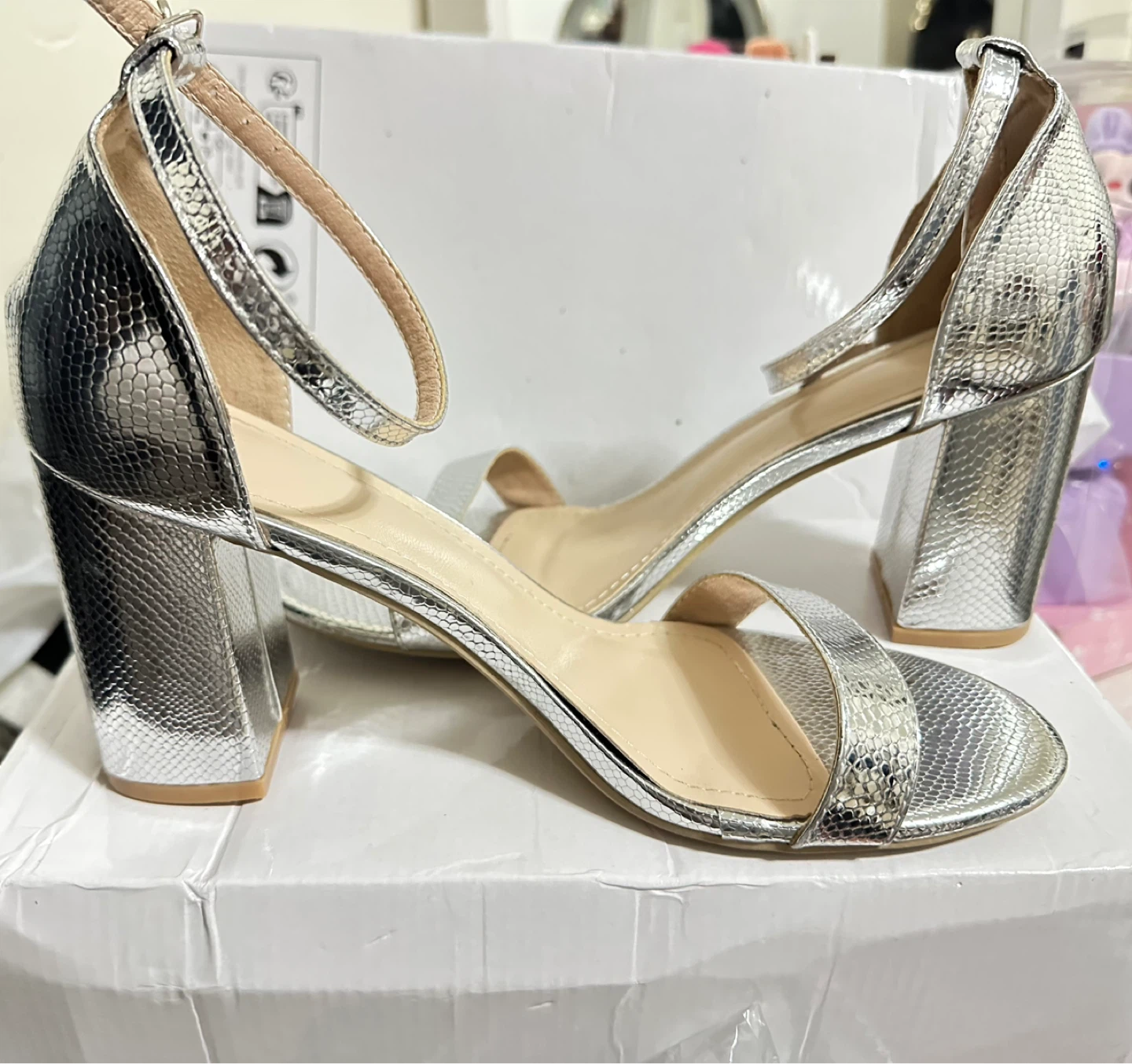 Silver Snake Embossed Block Heels - photo 3