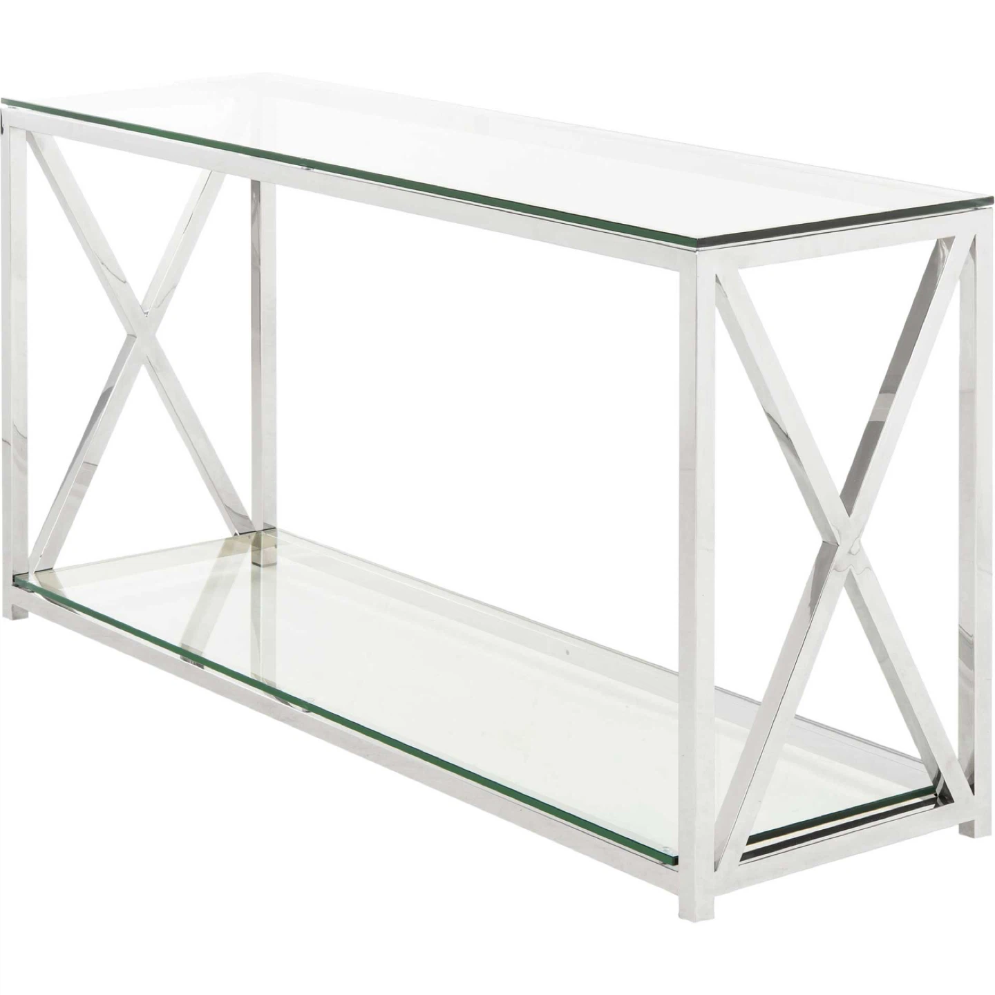 Modern Glass & Chrome Console Table + Matching Display Shelf Set - photo 2