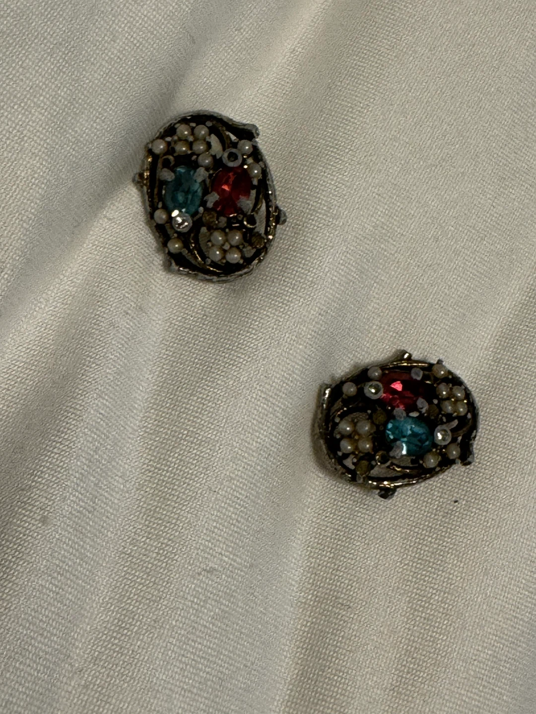 Vintage Rhinestone Earrings with Faux Pearls