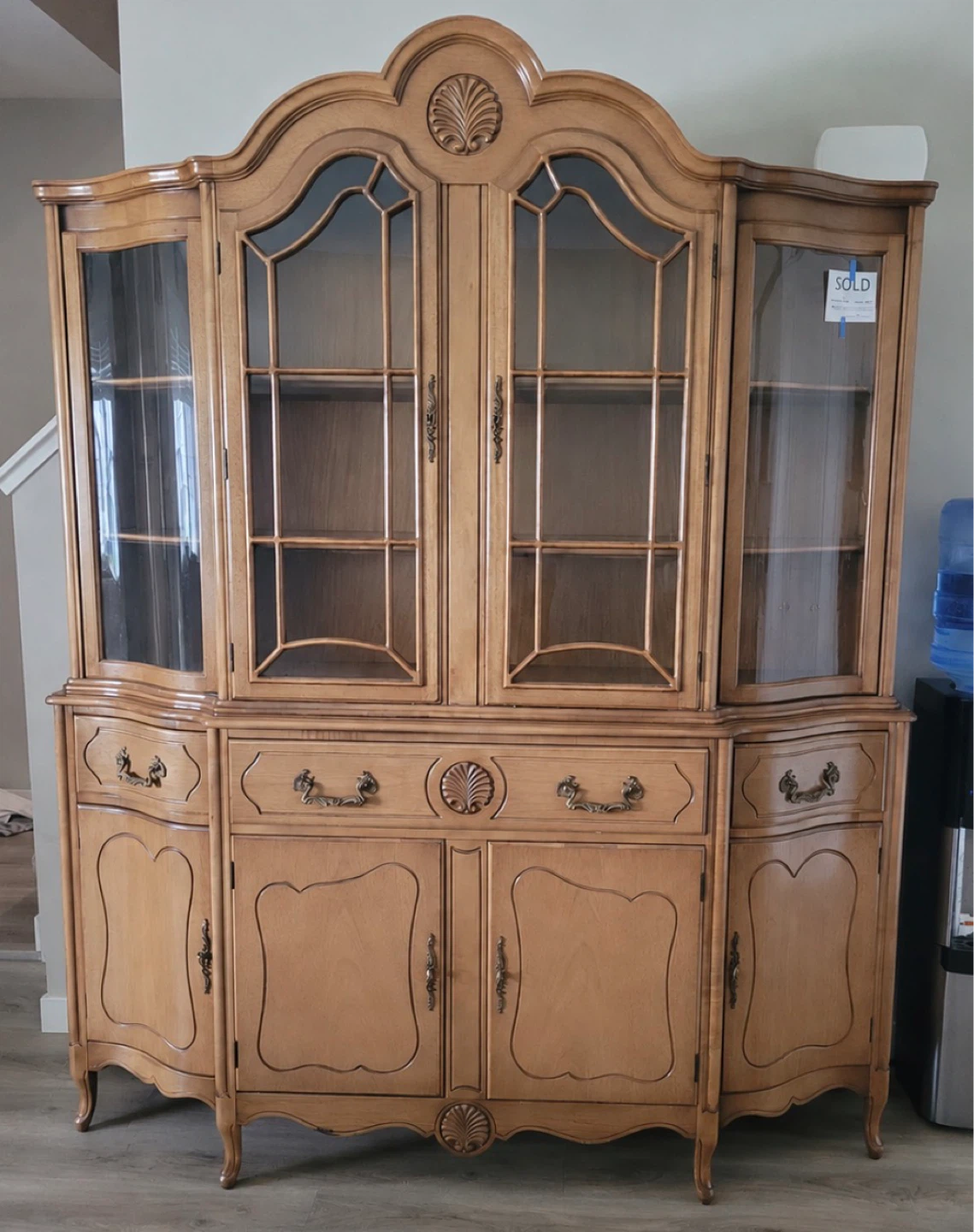 Vintage Wood Hutch with Glass Doors