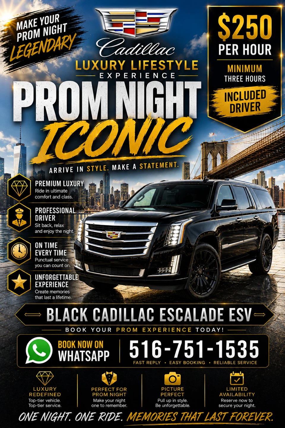 🧑‍🎓💕Black Cadillac Escalade ESV Prom Night Service