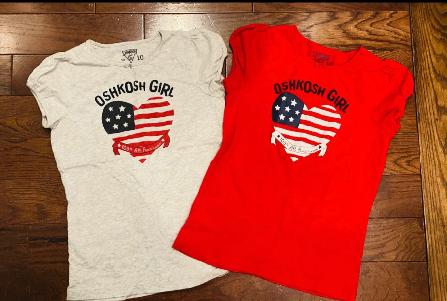 Lot of 2 Girl’s T-Shirts Size 10 Flag & Love for Country