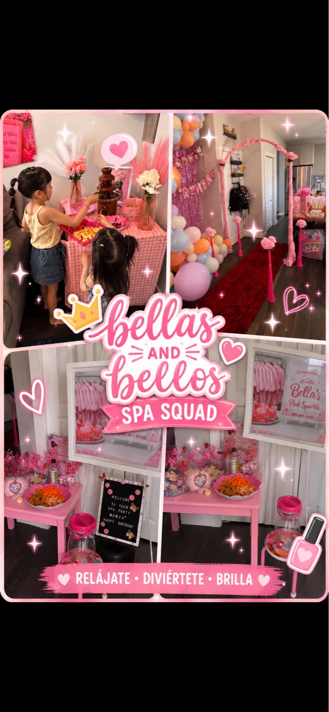 Bellas and Bellos Spa Squad Birthday Party Setup - photo 4