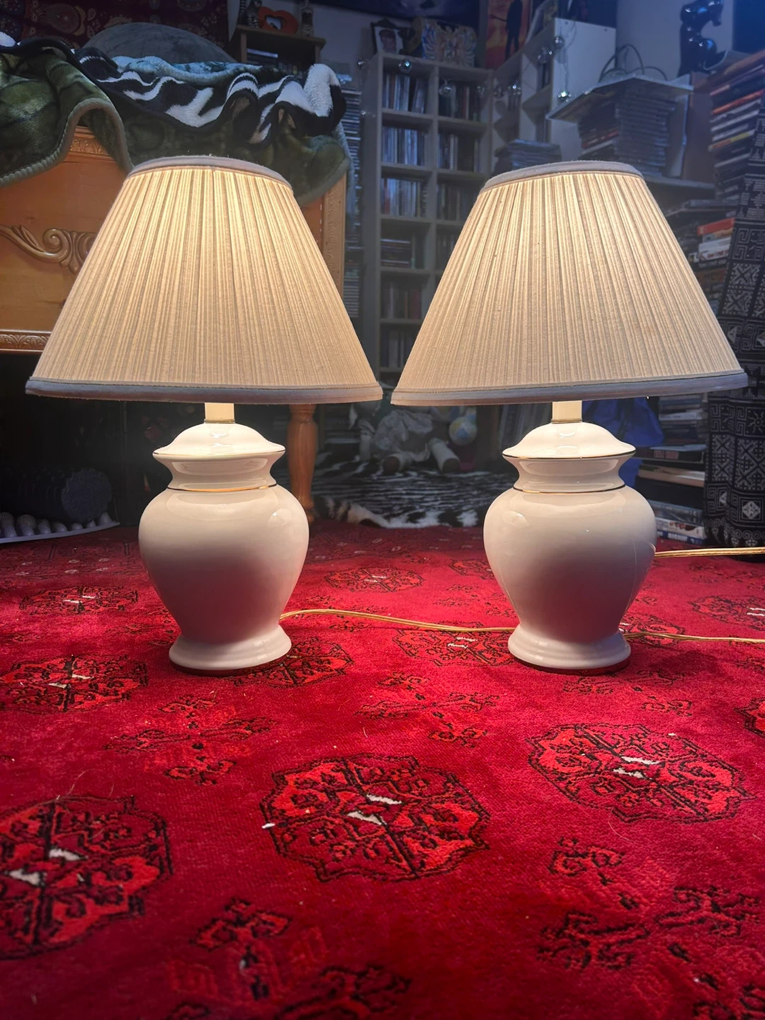 Two White Bedside Lamps