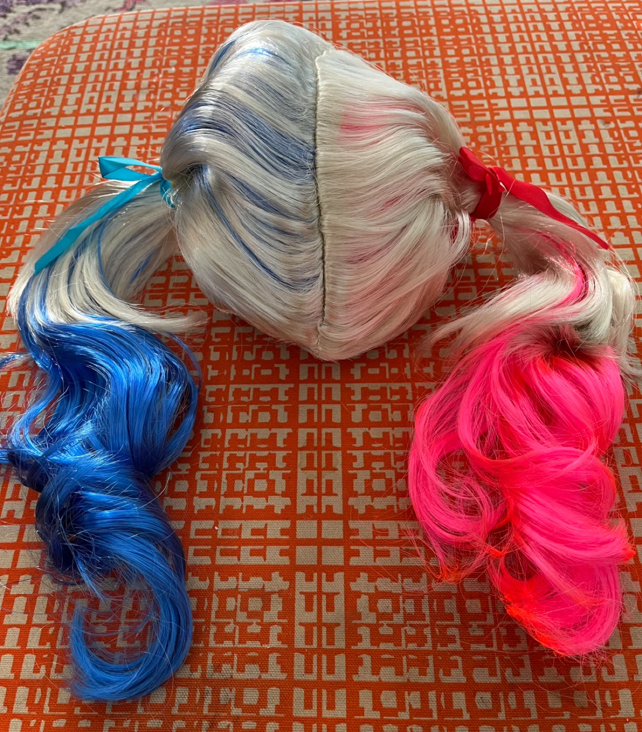 Split Dye Wig - White, Pink, and Blue