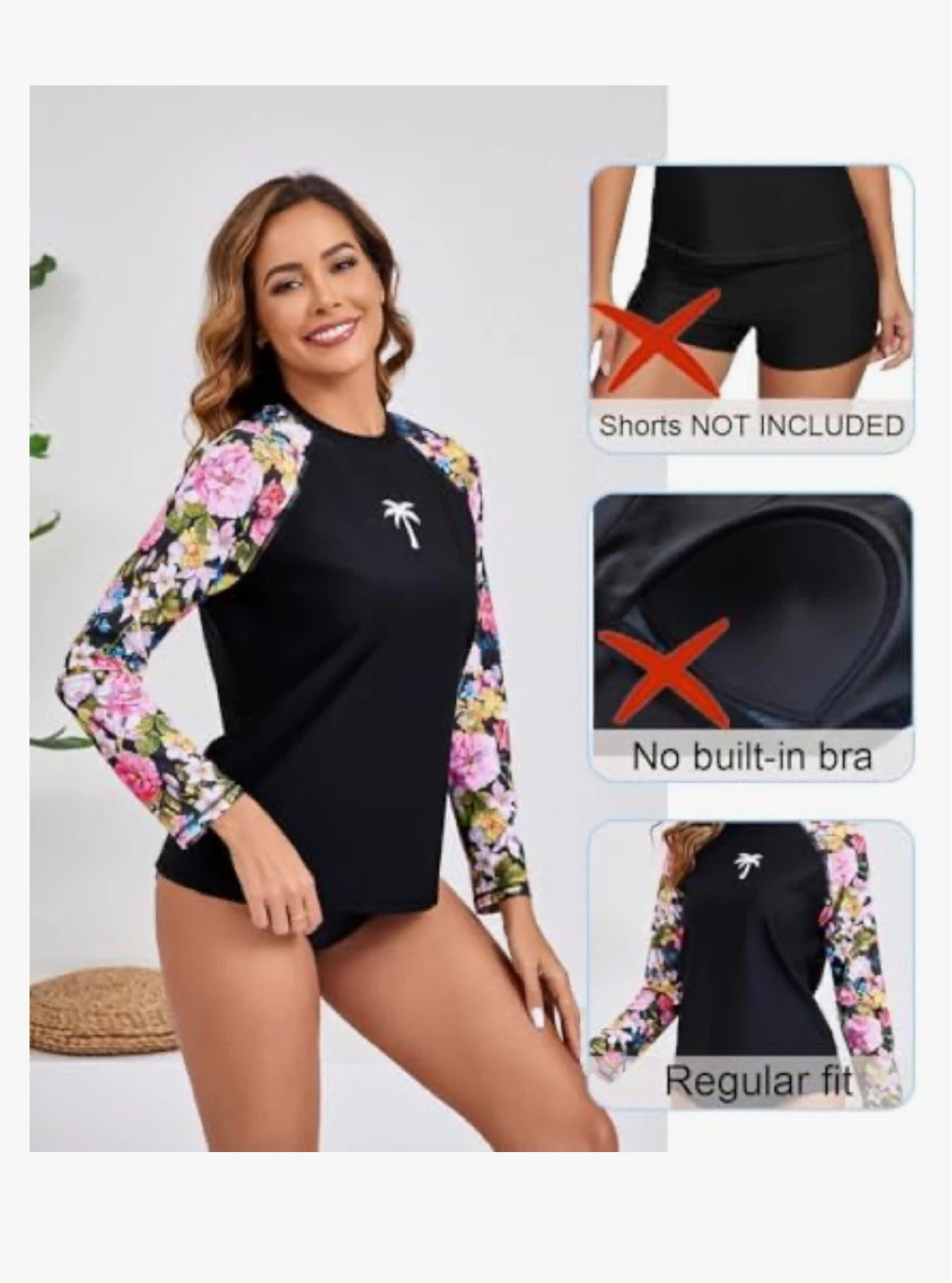 HALCURT Women's Long Sleeve Rash Guard Floral Print Top Size L - photo 3